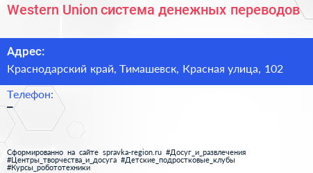 Western Union система денежных переводов - визитка