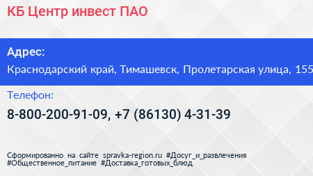 КБ Центр инвест ПАО - визитка