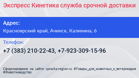 Экспресс Кинетика служба срочной доставки - визитка