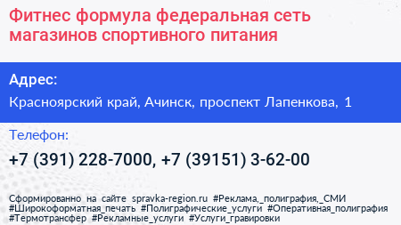Фитнес формула федеральная сеть магазинов спортивного питания - визитка