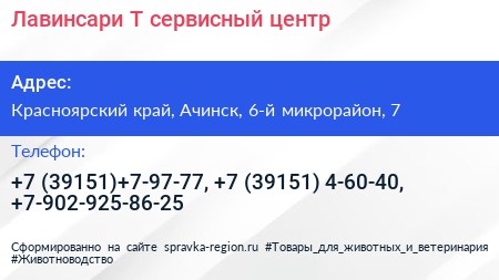 Лавинсари Т сервисный центр - визитка