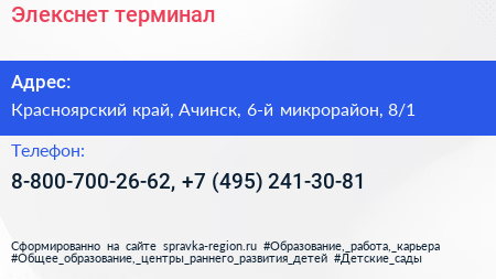 Элекснет терминал - визитка