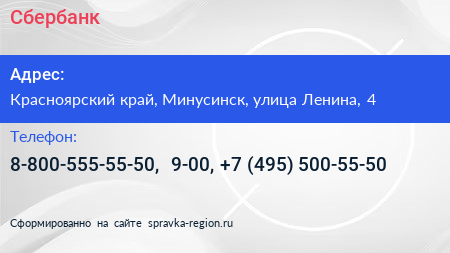 Сбербанк - визитка