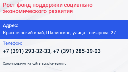Рост фонд поддержки социально экономического развития - визитка