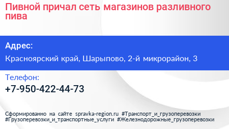 Пивной причал сеть магазинов разливного пива - визитка