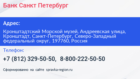Банк Санкт Петербург - визитка