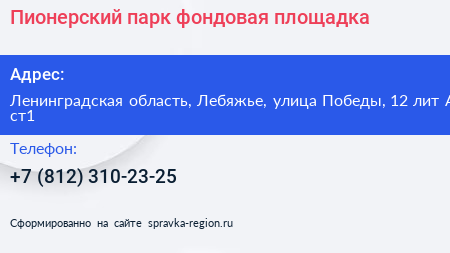 Пионерский парк фондовая площадка - визитка