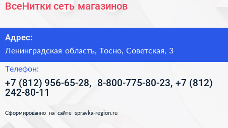 ВсеНитки сеть магазинов - визитка