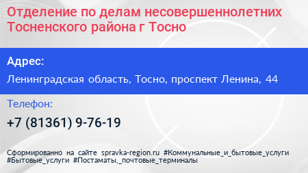 Отделение по делам несовершеннолетних Тосненского района г Тосно - визитка