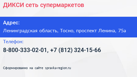 ДИКСИ сеть супермаркетов - визитка