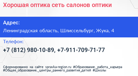 Хорошая оптика сеть салонов оптики - визитка