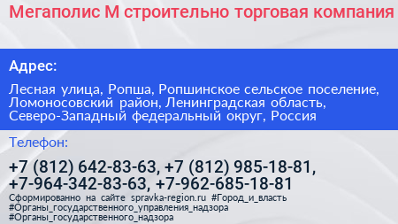 Мегаполис М строительно торговая компания - визитка