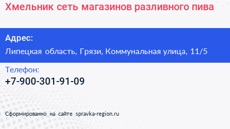 Хмельник сеть магазинов разливного пива - визитка