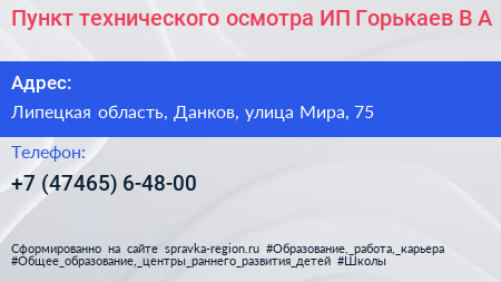 Пункт технического осмотра ИП Горькаев В А  - визитка