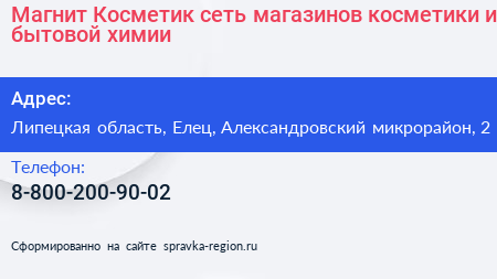 Магнит Косметик сеть магазинов косметики и бытовой химии - визитка