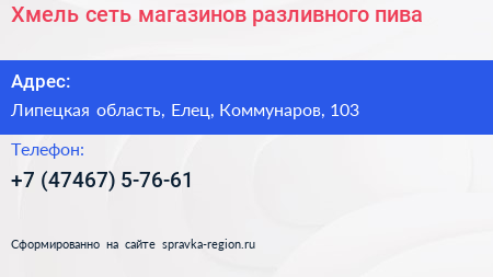 Хмель сеть магазинов разливного пива - визитка