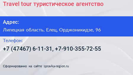 Travel tour туристическое агентство - визитка