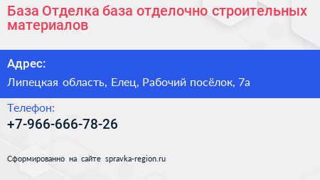 База Отделка база отделочно строительных материалов - визитка