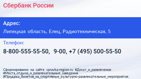 Сбербанк России - визитка