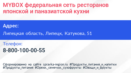 MYBOX федеральная сеть ресторанов японской и паназиатской кухни - визитка