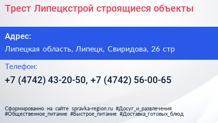 Трест Липецкстрой строящиеся объекты - визитка