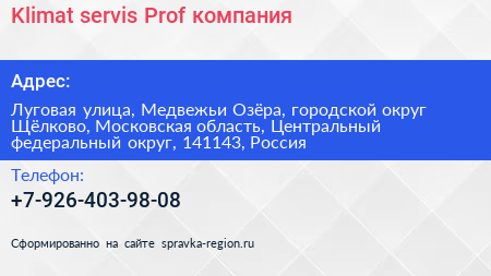 Klimat servis Prof компания - визитка