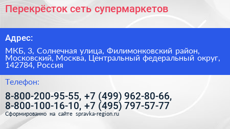 Перекрёсток сеть супермаркетов - визитка