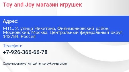 Toy and Joy магазин игрушек - визитка