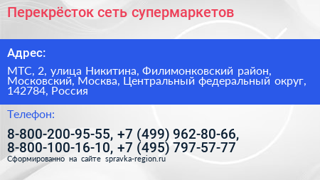 Перекрёсток сеть супермаркетов - визитка