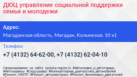 ДЮЦ управление социальной поддержки семьи и молодежи - визитка