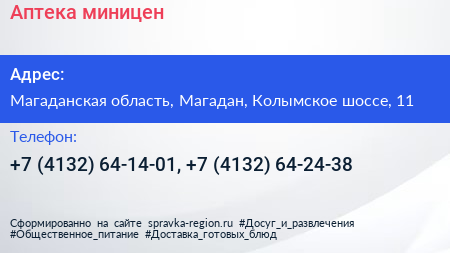 Аптека миницен - визитка