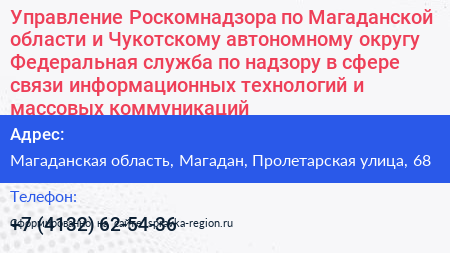 Управление Роскомнадзора по Магаданской области и Чукотскому автономному округу Федеральная служба по надзору в сфере связи информационных технологий и массовых коммуникаций - визитка