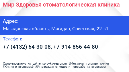 Мир Здоровья стоматологическая клиника - визитка