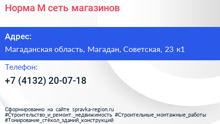 Норма М сеть магазинов - визитка