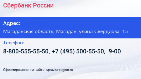 Сбербанк России - визитка