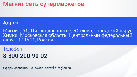 Магнит сеть супермаркетов - визитка