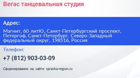 Вегас танцевальная студия - визитка