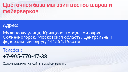 Цветочная база магазин цветов шаров и фейерверков - визитка