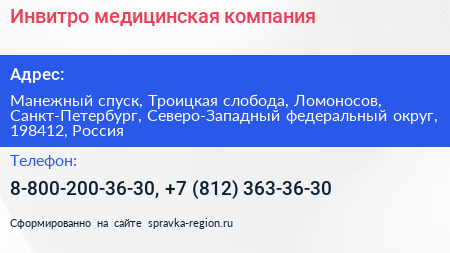 Инвитро медицинская компания - визитка