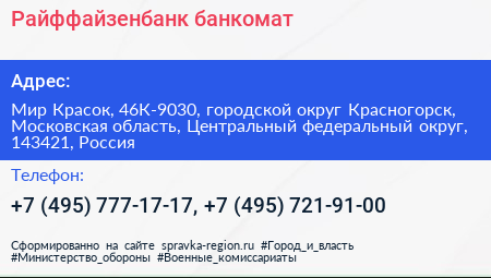 Райффайзенбанк банкомат - визитка