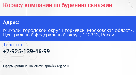 Корасу компания по бурению скважин - визитка