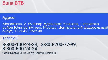 Банк ВТБ - визитка