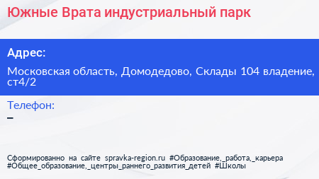 Нажмите, чтобы скачать визитку Южные Врата индустриальный парк - визитка