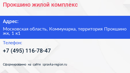 Прокшино жилой комплекс - визитка