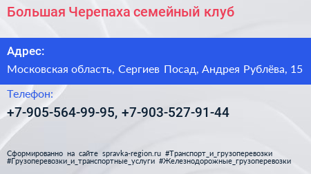 Большая Черепаха семейный клуб - визитка