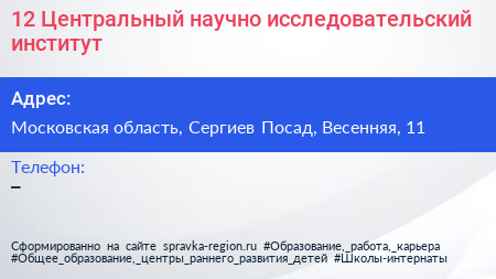 12 Центральный научно исследовательский институт - визитка