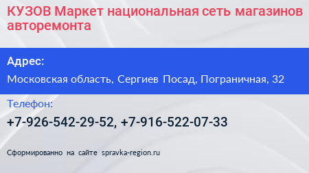 КУЗОВ Маркет национальная сеть магазинов авторемонта - визитка