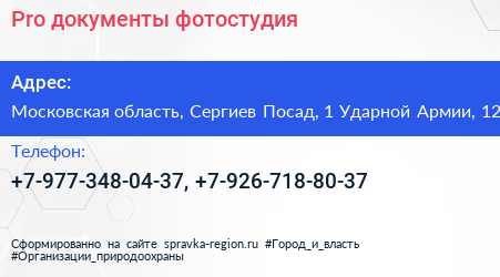 Pro документы фотостудия - визитка