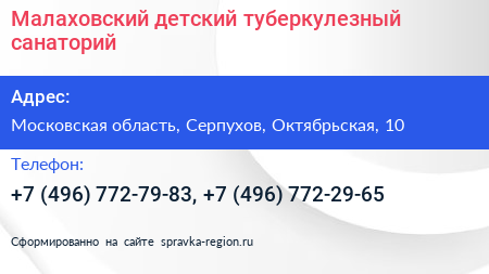 Малаховский детский туберкулезный санаторий - визитка