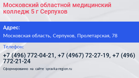 Московский областной медицинский колледж 5 г Серпухов - визитка